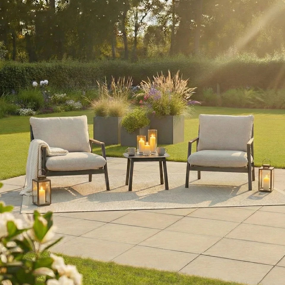 Monti Aluminium Wood 3 Piece Lounging Set in Graphite Grey