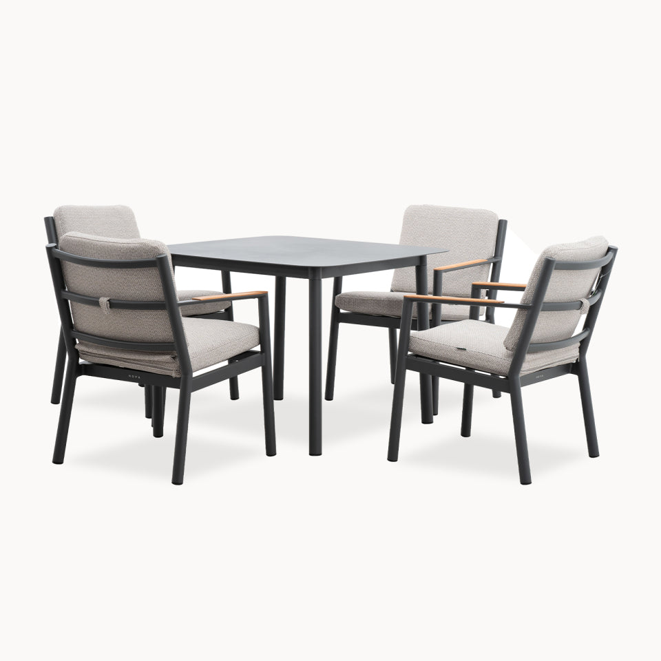 Monti 4 Seat Aluminium Wood Dining Set - Sqaure Table in Graphite Grey