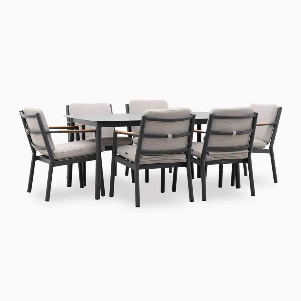 Monti 6 Seat Aluminium Wood Dining Set - Rectangular Table in Graphite Grey