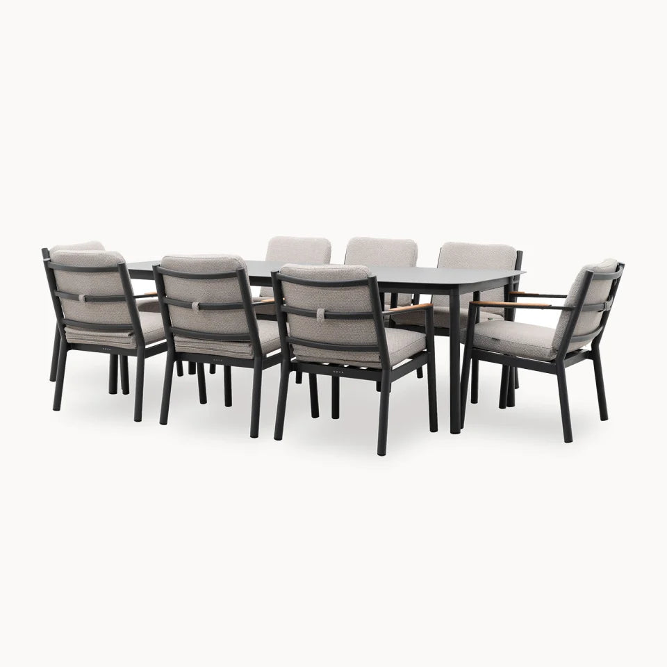 Monti 8 Seat Aluminium Wood Dining Set - Rectangular Table in Graphite Grey