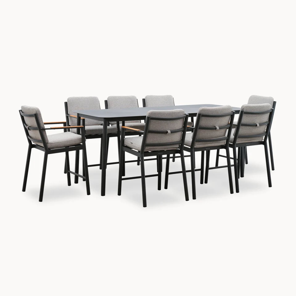 Monti 8 Seat Aluminium Wood High Dining Set - Rectangular Table in Graphite Grey