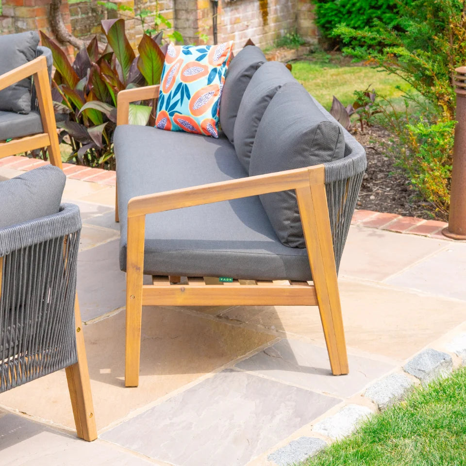 Aida Acacia Wood Rope 3 Seater Sofa Lounging Set in Anchor Grey