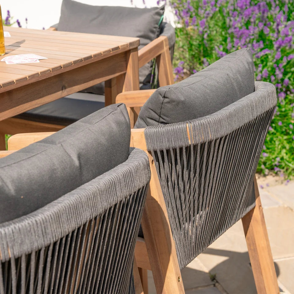 Aida 6 Seat Acacia Wood Rope High Dining Set - Rectangular Table in Anchor Grey