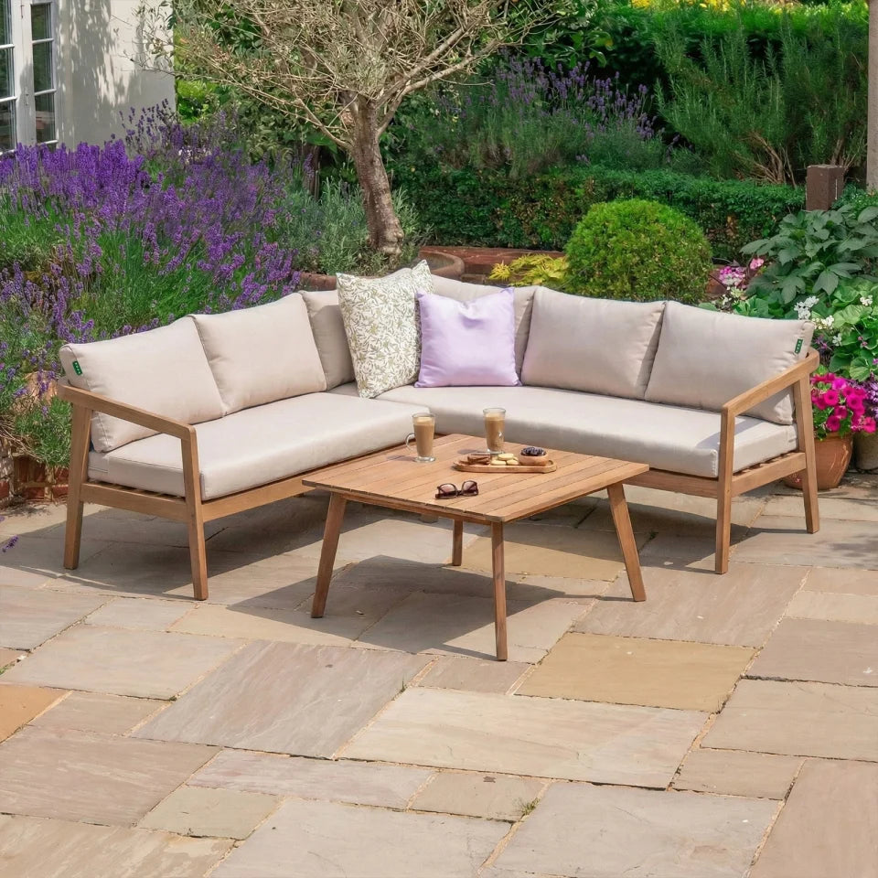 Aida Acacia Wood Rope Corner Sofa Lounging in Natural