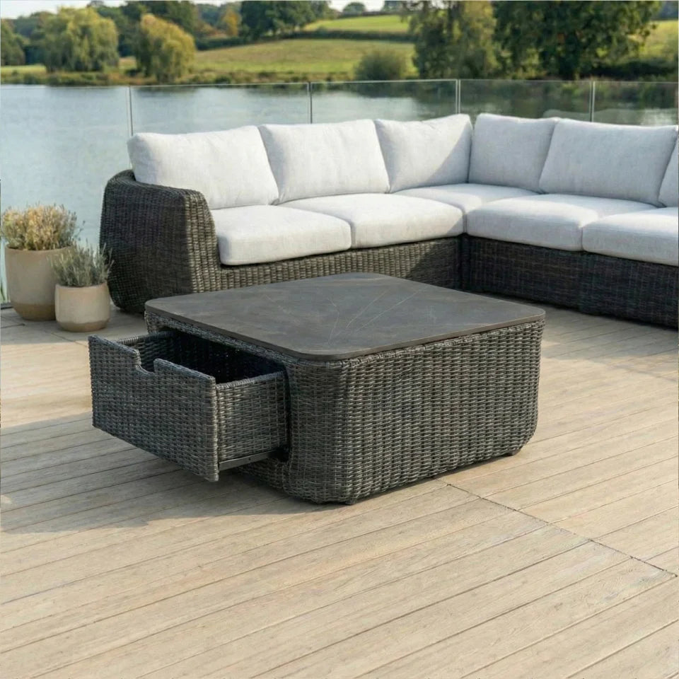 Brodie Rattan Corner Sofa Lounging Set in Harbour Grey