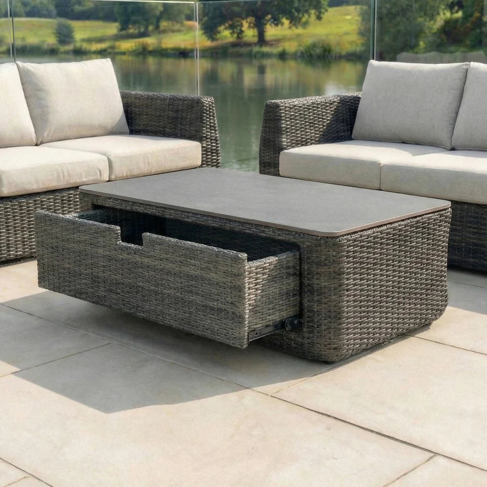 Brodie Rattan 3 Seater Sofa Suite Lounging Set in Harbour Grey