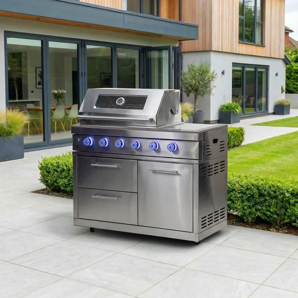 Stanley Outdoor Kitchen 4 Burner Gas BBQ with Integrated Side Burner Modular Unit - Stainless Steel
