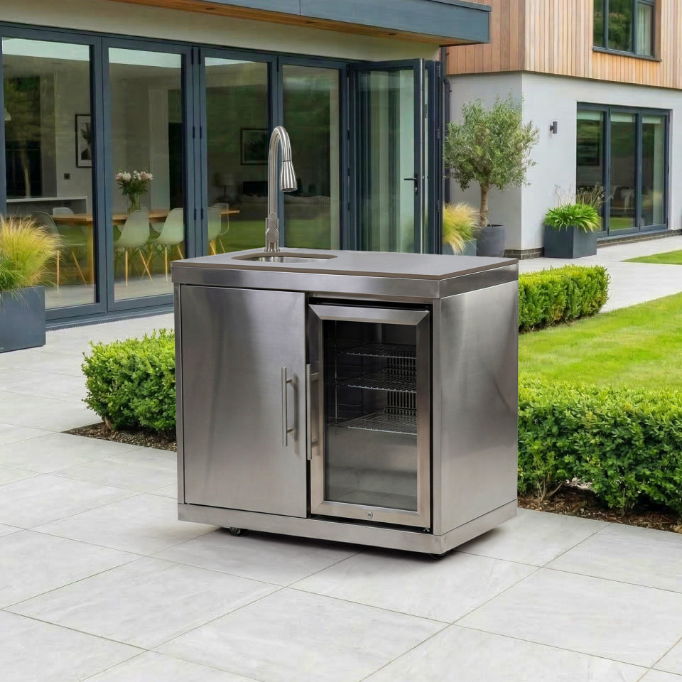 Stanley Outdoor Kitchen Fridge & Cupboard with Sink & Tap Modular Unit - Stainless Steel