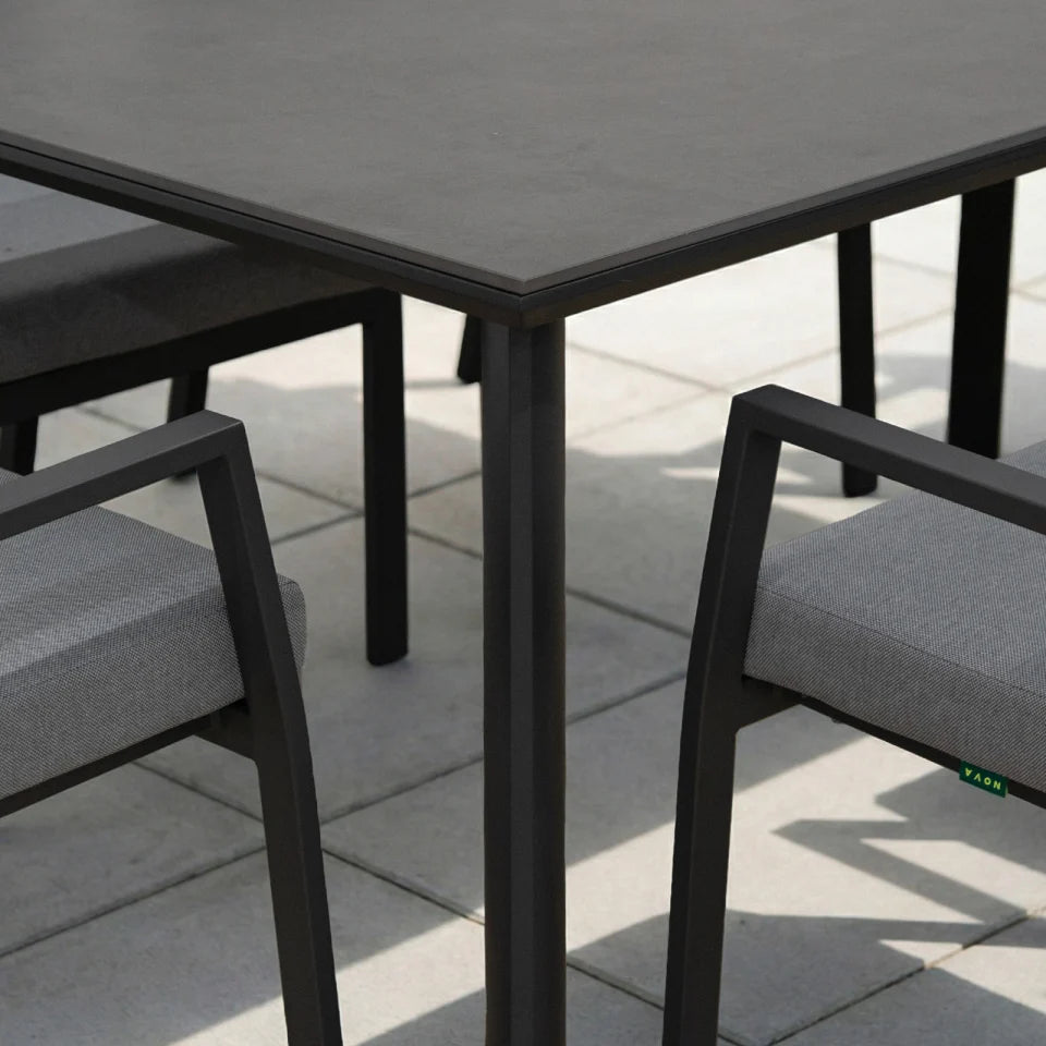 Vogue 8 Seat Aluminium Dining Set - Rectangular Table in Graphite Grey