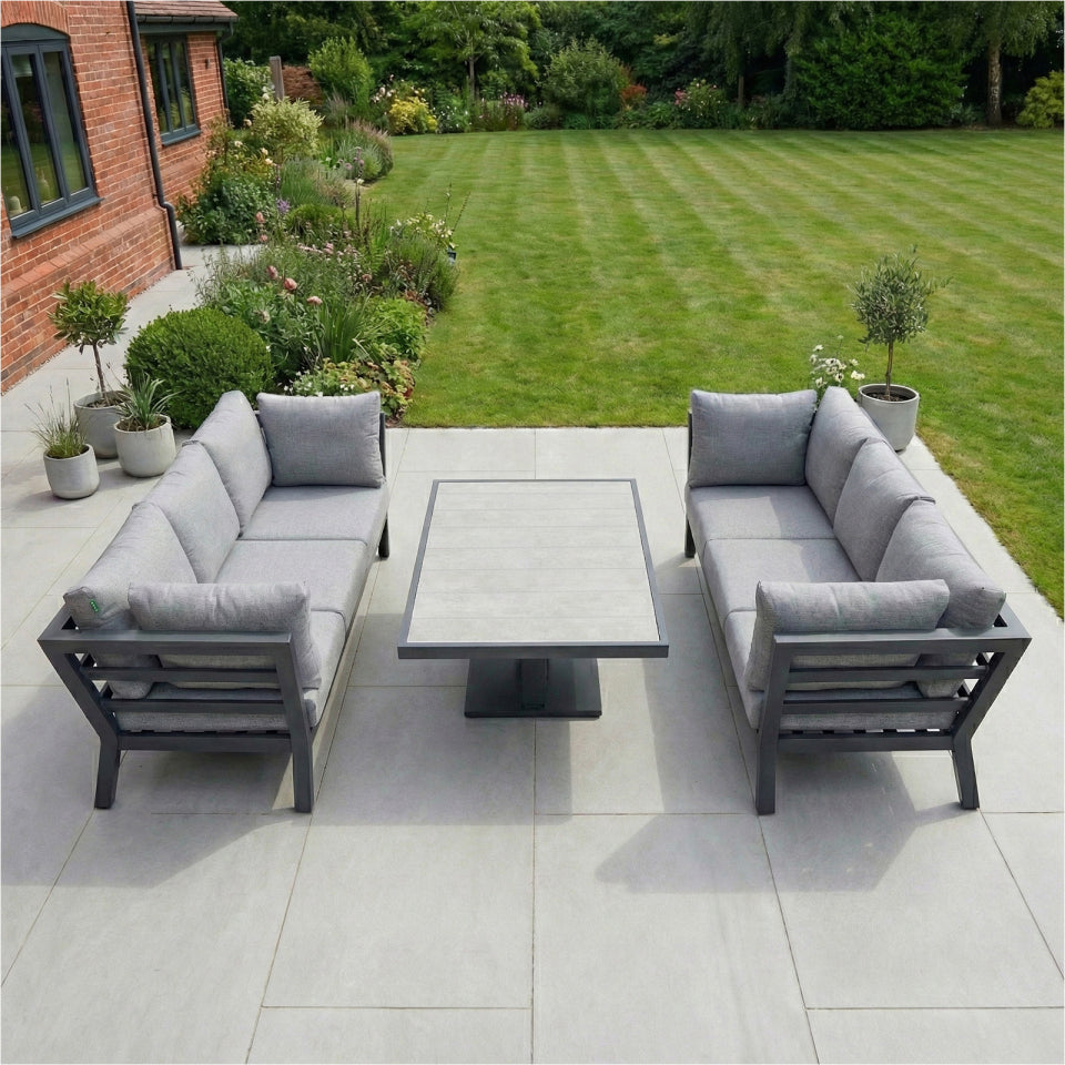 Emerson 3 Seater Sofa Aluminium Lounge Dining Set - Adjustable Rising Table in Graphite Grey