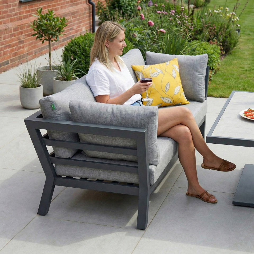 Emerson 3 Seater Sofa Aluminium Lounge Dining Set - Adjustable Rising Table in Graphite Grey