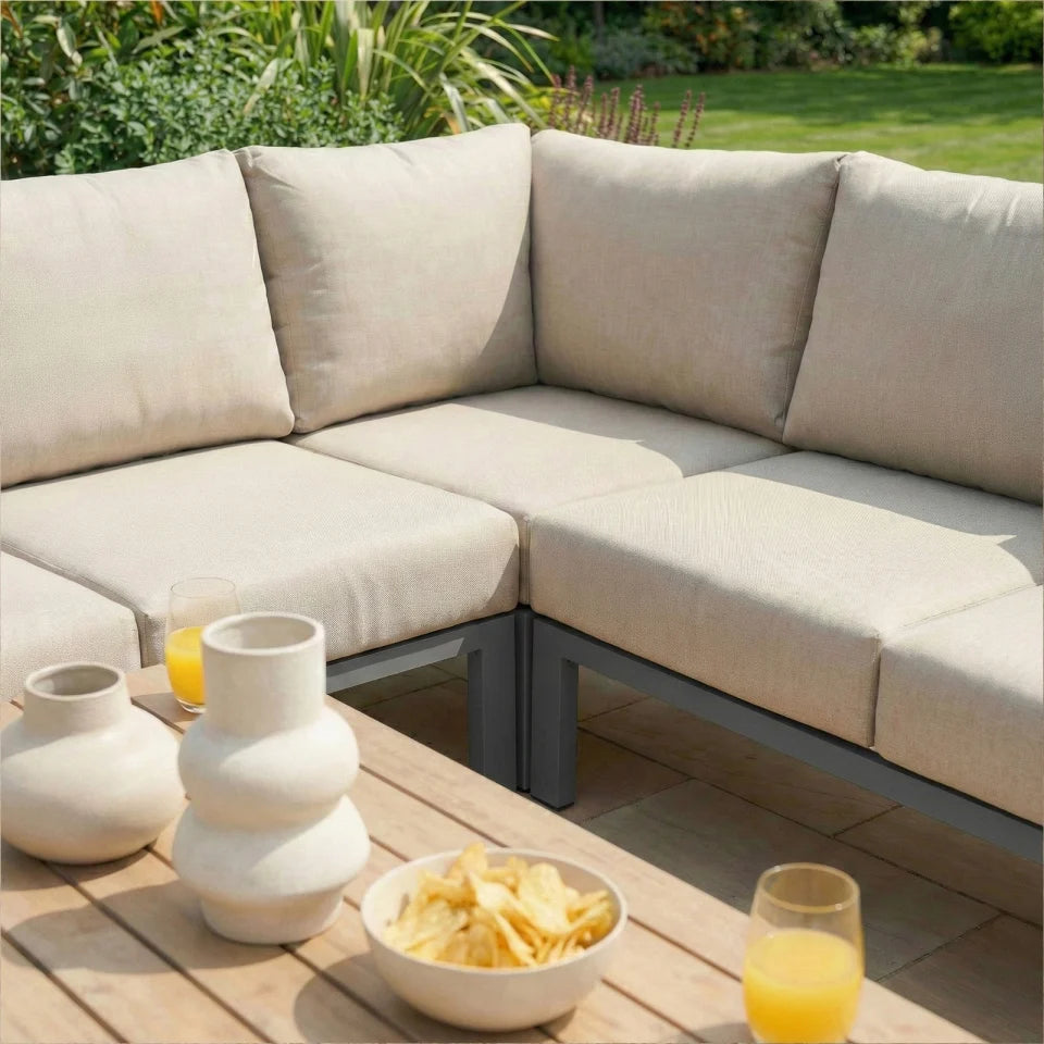 Leah Aluminium Wood Look Large Corner Sofa Lounging Set in Graphite Grey