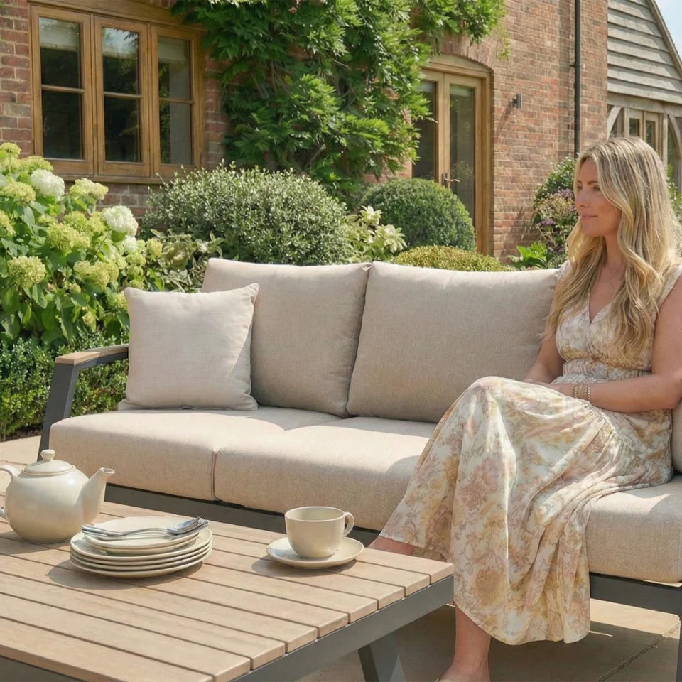 Leah Aluminium Wood Look 3 Seater Sofa Lounging Set in Graphite Grey