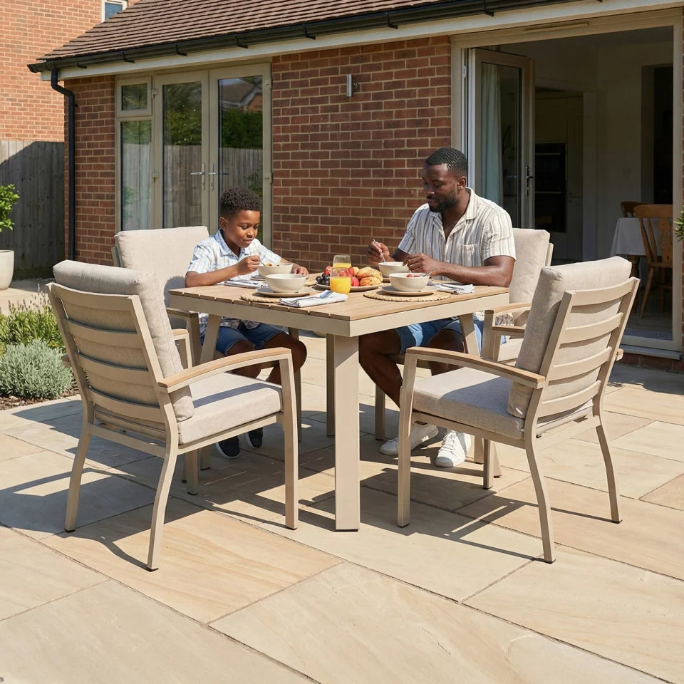 Leah 4 Seat Square Aluminium Dining Set in Fawn