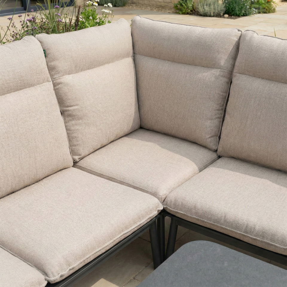 Parker L-Shaped Corner Aluminium Rope Reclining Lounge Dining Set with Armchair & Bench - Adjustable Rising Extending Table in Beige