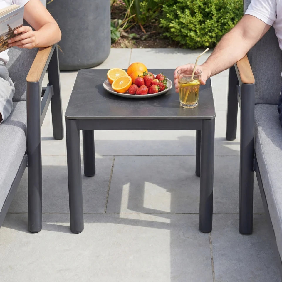Isaac Aluminium Sun Lounger Set of 2 and Side Table in Graphite Grey