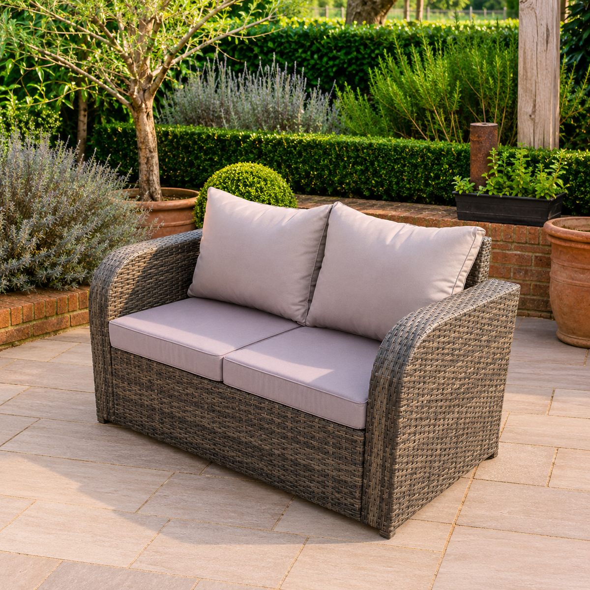 Rattan Garden Furniture Set Adjustable Chair Sofa Double Love Seat 2 Seater Sofa Oblong Black Glass Dining Table