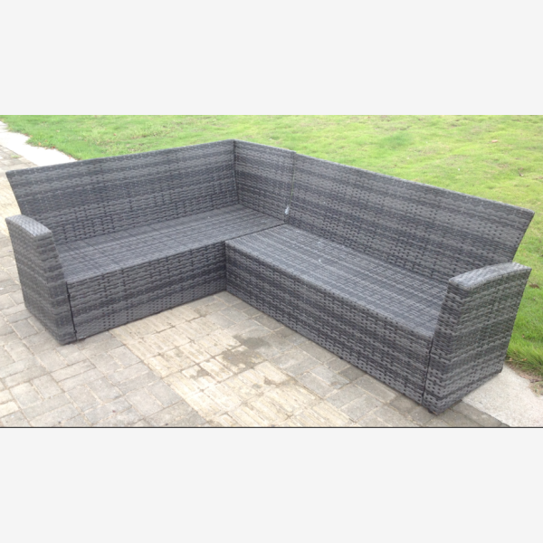 High Back Dark Mixed Grey Rattan Corner Sofa Set Outdoor Furniture Rectangular Dining Table 2 Small Footstools Chair 9 Seater