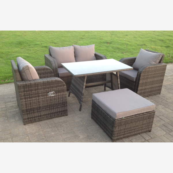 Rattan Garden Furniture Set Adjustable Chair Sofa Double Love Seat 2 Seater Sofa Rectangular Dining Table Big Footstool