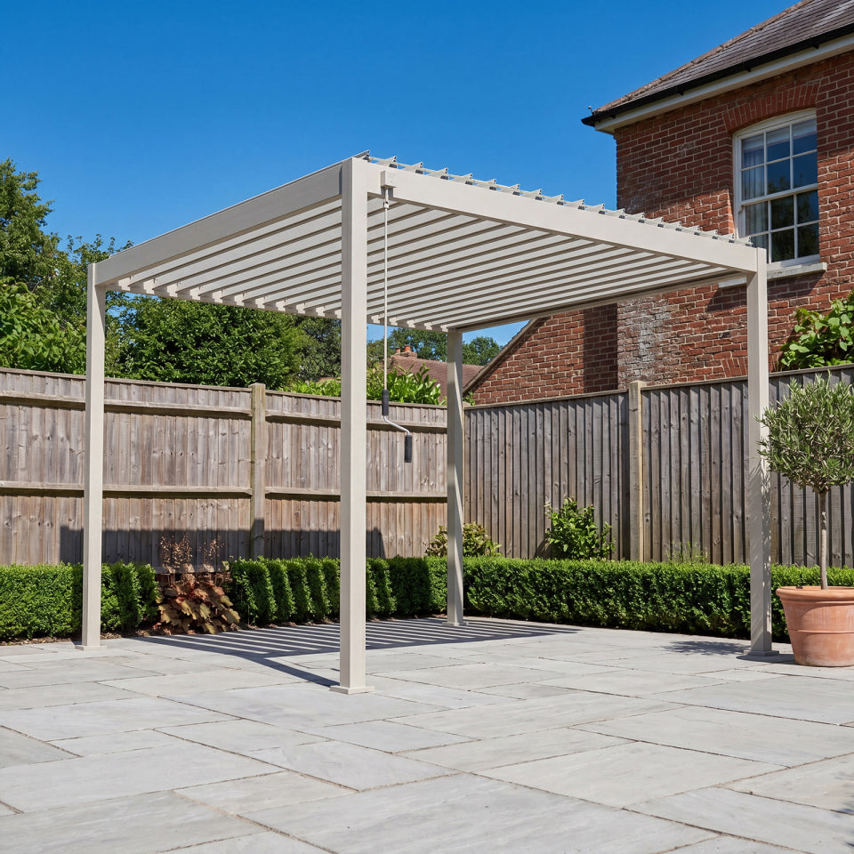 Proteus Lite Metal Pergola in Pebble - 3.0m x 3.0m Free Standing