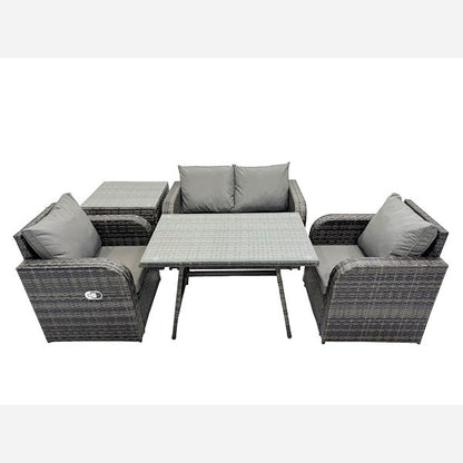 Outdoor Garden Furniture Set Rattan Sofa Dining Table Set with Reclining Chair Side Table Dark Grey Mixed
