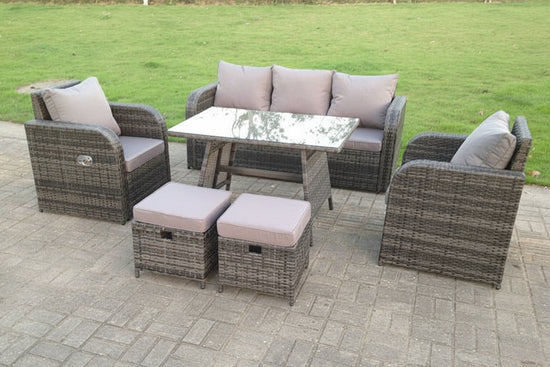 Dark Grey Mix Rattan Garden Furniture Sets Reclining Chair Table Footstool