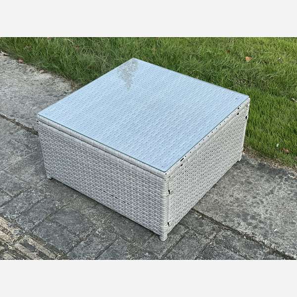 Light Grey PE Rattan Square Tea Coffee Table Outdoor Garden Furniture Accessory