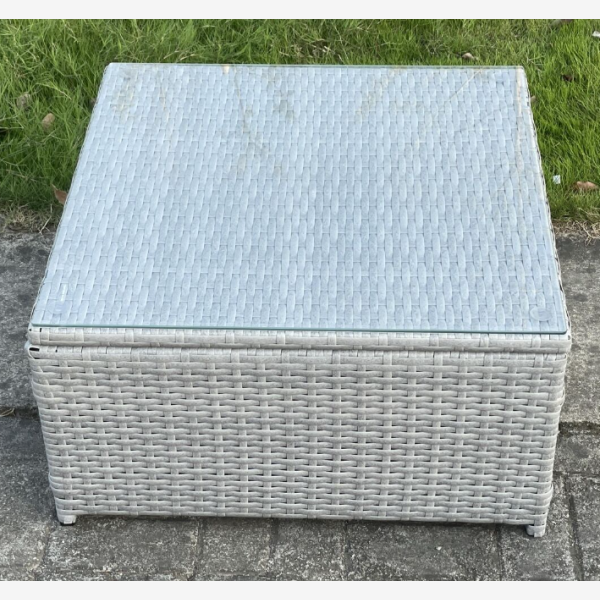 Light Grey PE Rattan Square Tea Coffee Table Outdoor Garden Furniture Accessory