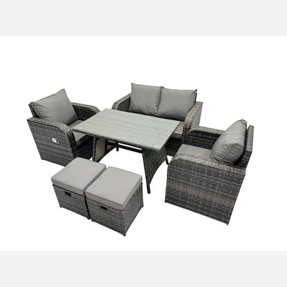 Outdoor Garden Furniture Set Rattan Sofa Dining Table Set with Reclining Chair 2 Small Footstool Dark Grey Mixed