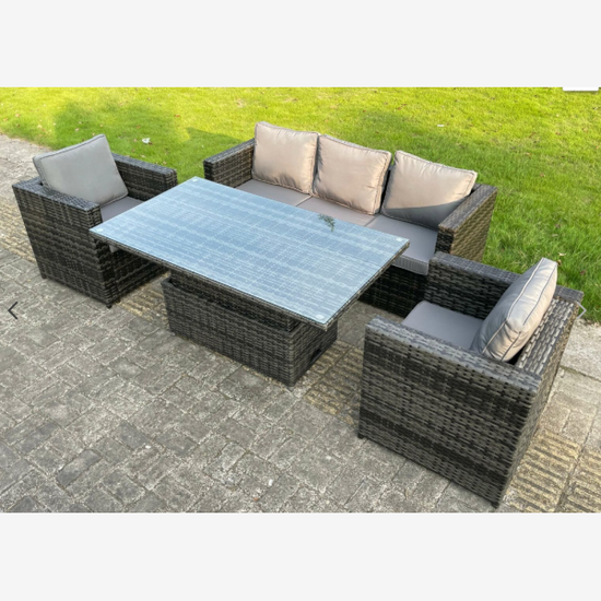 5 Seater Rattan Sofa Chair With Rising Table Sets Outdoor Garden Furniture