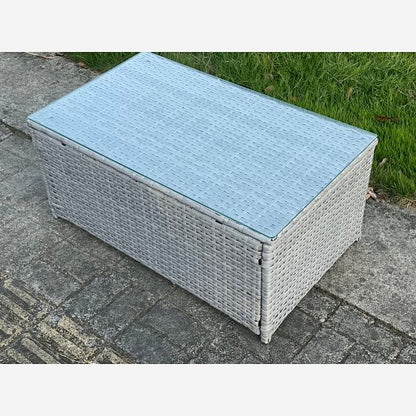 Light Grey Mixed Rattan Rectangular Oblong Coffee Tea Table Outdoor Garden Furniture Accessory