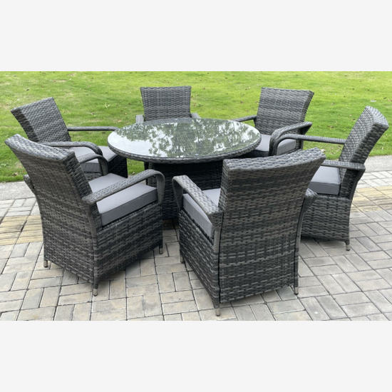 2/4/6 Option Rattan Garden Furniture Dining Sets Chairs Dark Grey Mix Outdoor Patio