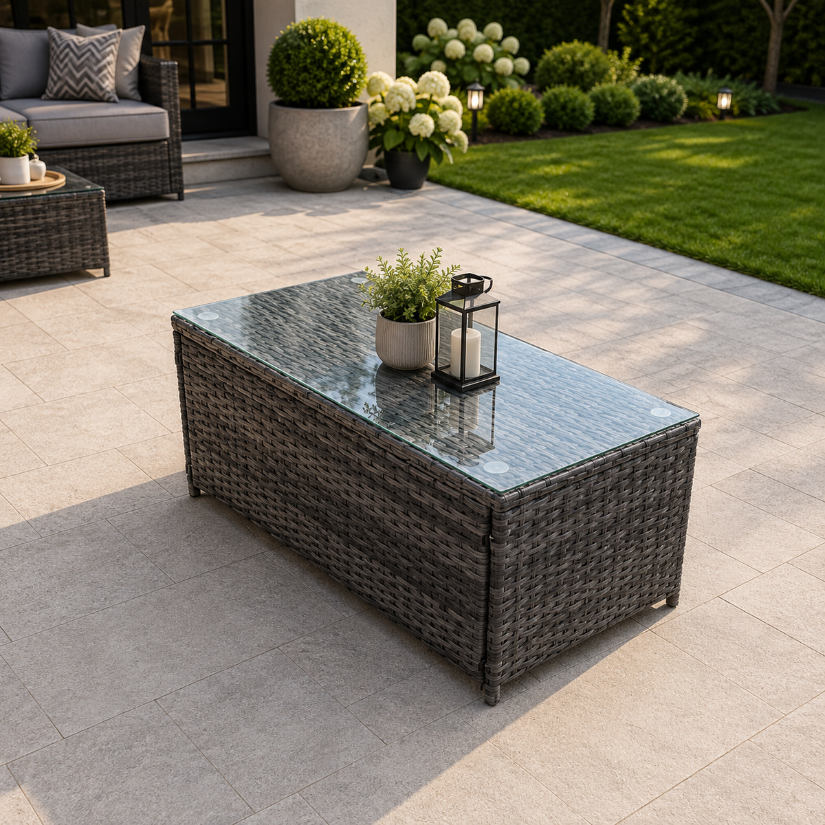 Rectangle rattan coffee table patio outdoor garden furniture Grey Brown Black