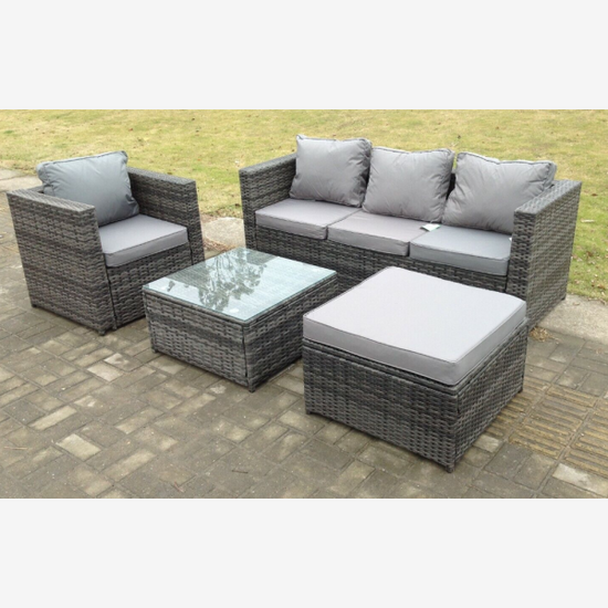 Lounge rattan sofa coffee table set outdoor garden furniture patio grey