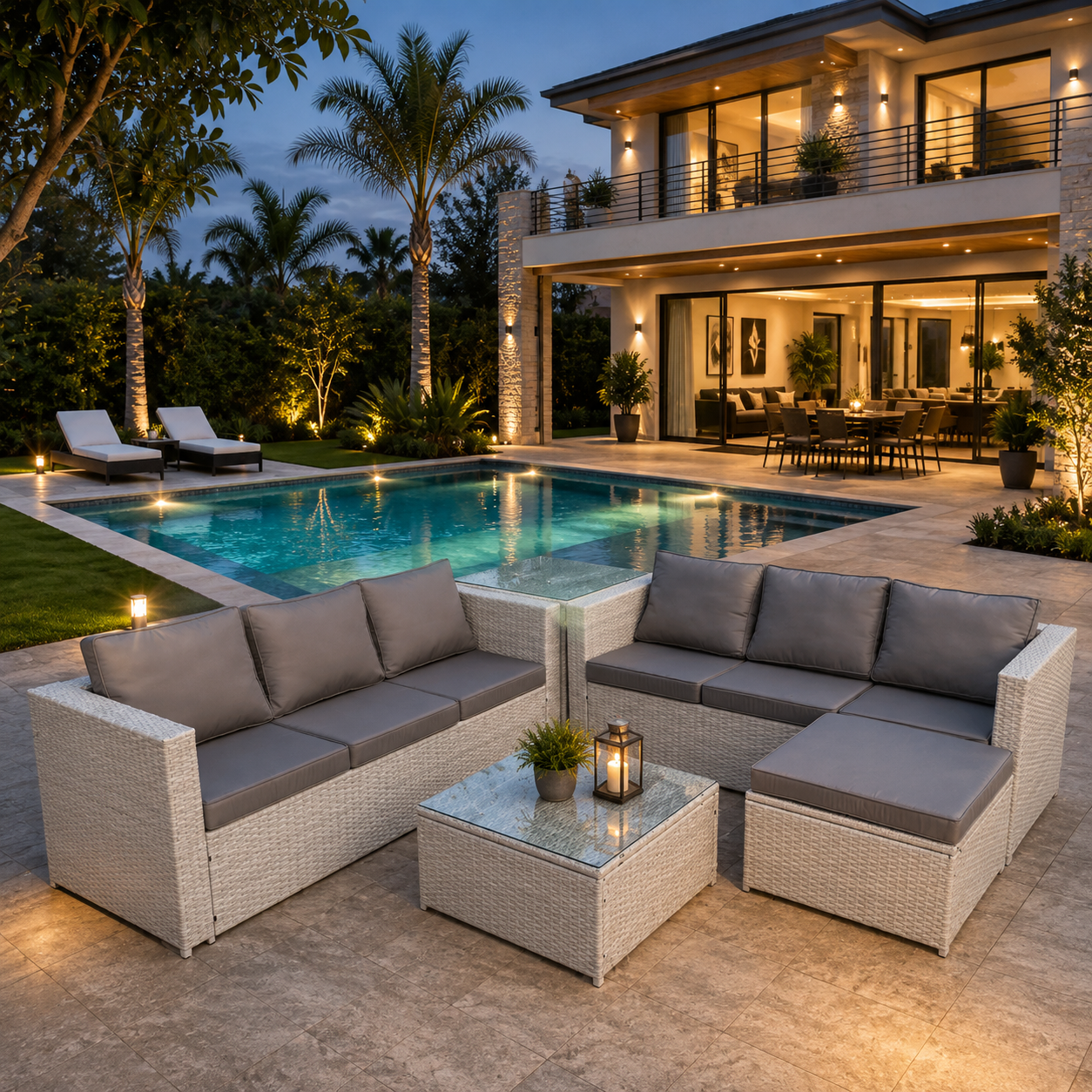 7 Seater Wicker light Grey Rattan Garden Corner Furniture Sofa Sets Outdoor Patio Furniture Coffee Table