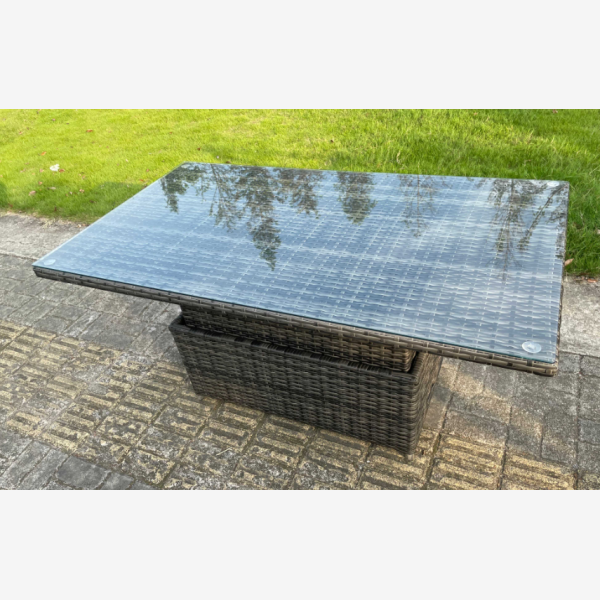 (extra 2 small footstools) rattan corner sofa set with adjustable dining table dark mixed grey