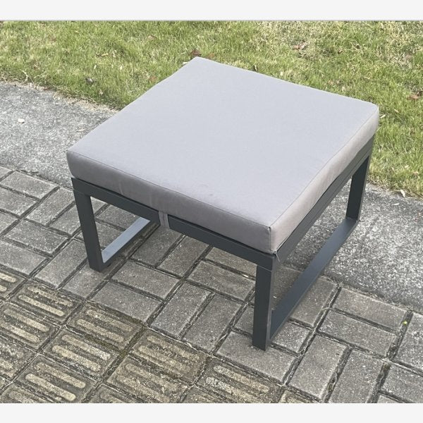 Aluminium Outdoor Garden Furniture Set Gas Fire Pit Dining Table Set Gas Heater Burner with Big Footstool Dark Grey 5 Seater