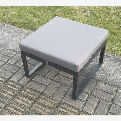 Aluminium Outdoor Garden Furniture Set Gas Fire Pit Dining Table Set Gas Heater Burner with Big Footstool Dark Grey 5 Seater
