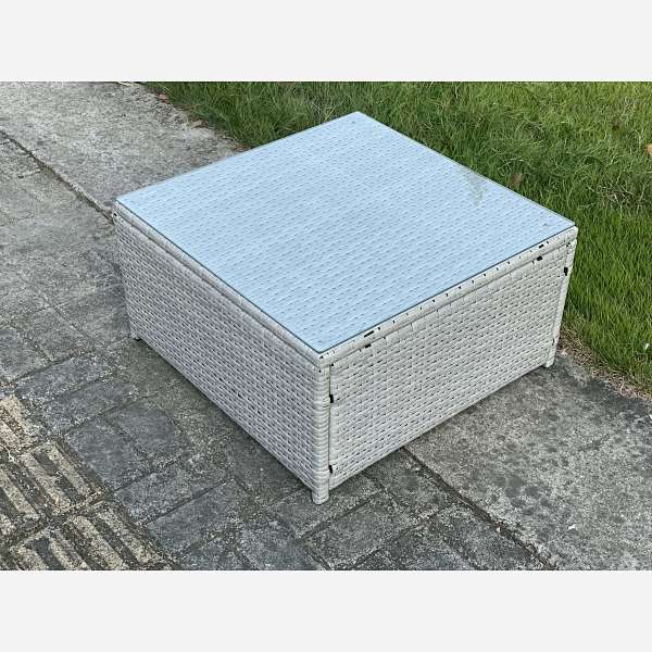 Light Grey PE Rattan Square Tea Coffee Table Outdoor Garden Furniture Accessory