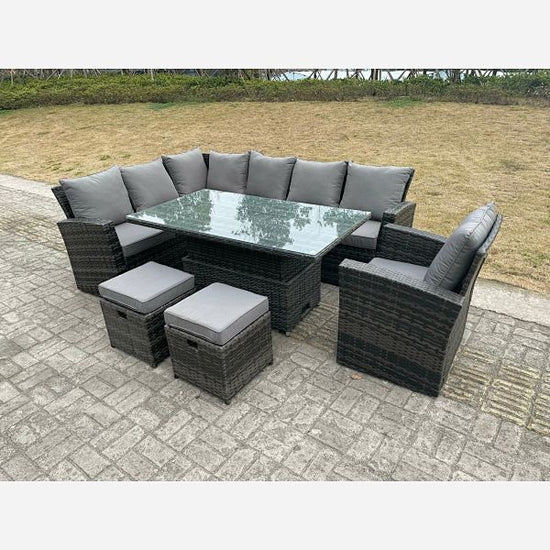 High Back Rattan Garden Furniture Sets Rising Table Dark Grey Mix 2 Options