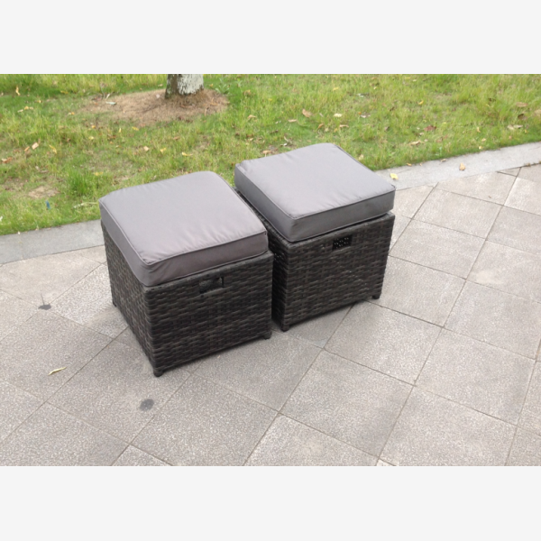 8 seater Outdoor Rattan Garden Corner Furniture Set Gas Fire Pit Table Sets Gas Heater Lounge Small Footstools Dark Grey