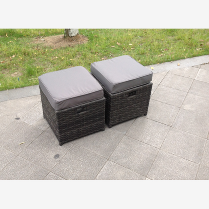 8 seater Outdoor Rattan Garden Corner Furniture Set Gas Fire Pit Table Sets Gas Heater Lounge Small Footstools Dark Grey