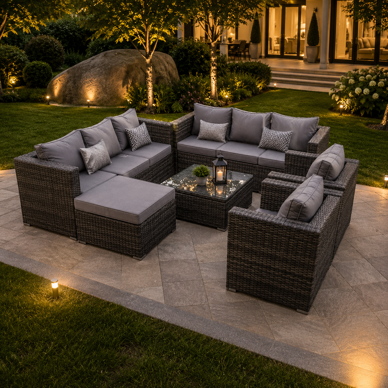 9 seater rattan sofa set table chairs outdoor garden furniture patio grey