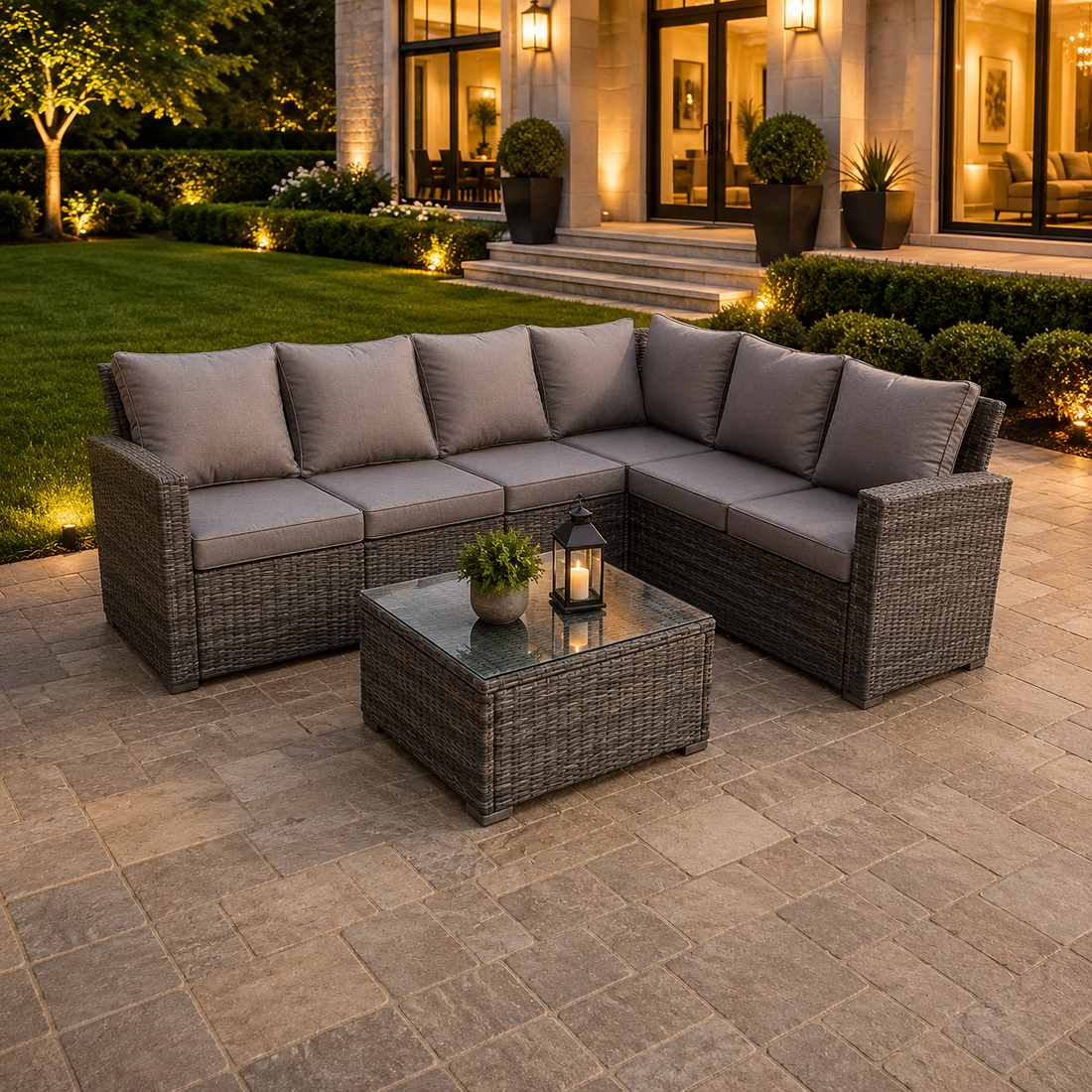 High back rattan corner sofa set table outdoor garden furniture mixed grey