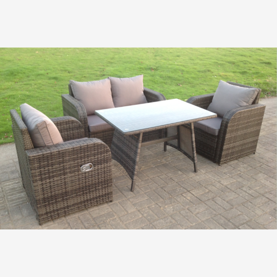 Fimous PE Rattan Garden Furniture Set Adjustable Chair Sofa Double Love Seat 2 Seater Sofa Oblong Rectangular Dining Table