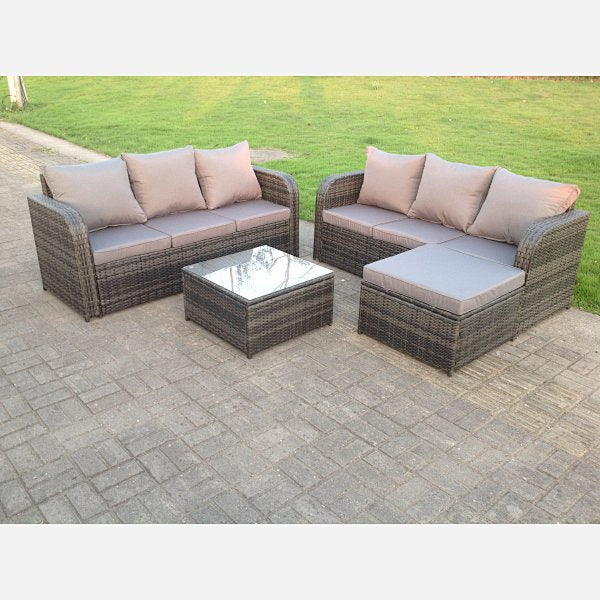 7 Seater Corner Rattan Sofa Set Table Footstool Outdoor Garden Furniture Grey