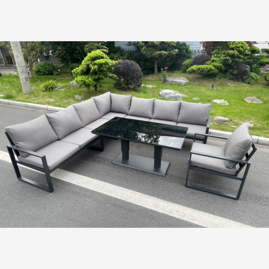 Fimous Aluminum Outdoor Garden Furniture Corner Sofa Chair Adjustable Rising Lifting Table Sets Dark Grey 8 Seater