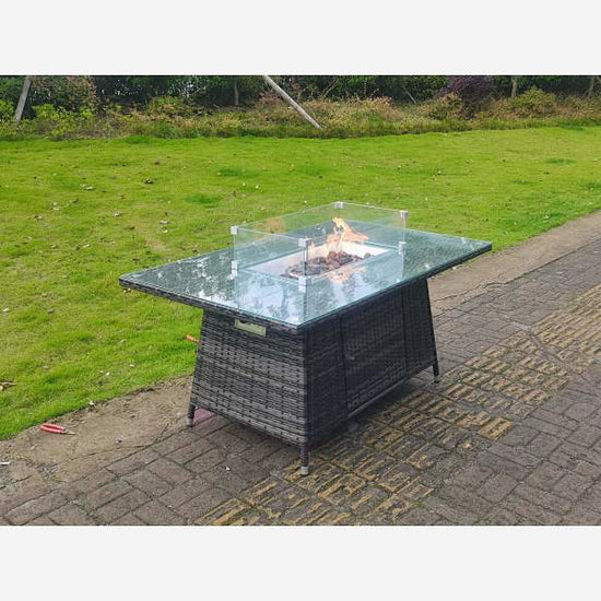 Dark Grey Mix Rattan Gas Fire Pit Table Dining Table Garden Furniture Accessory