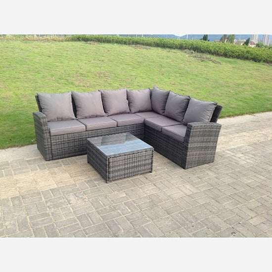 High back rattan corner sofa set table outdoor garden furniture mixed grey