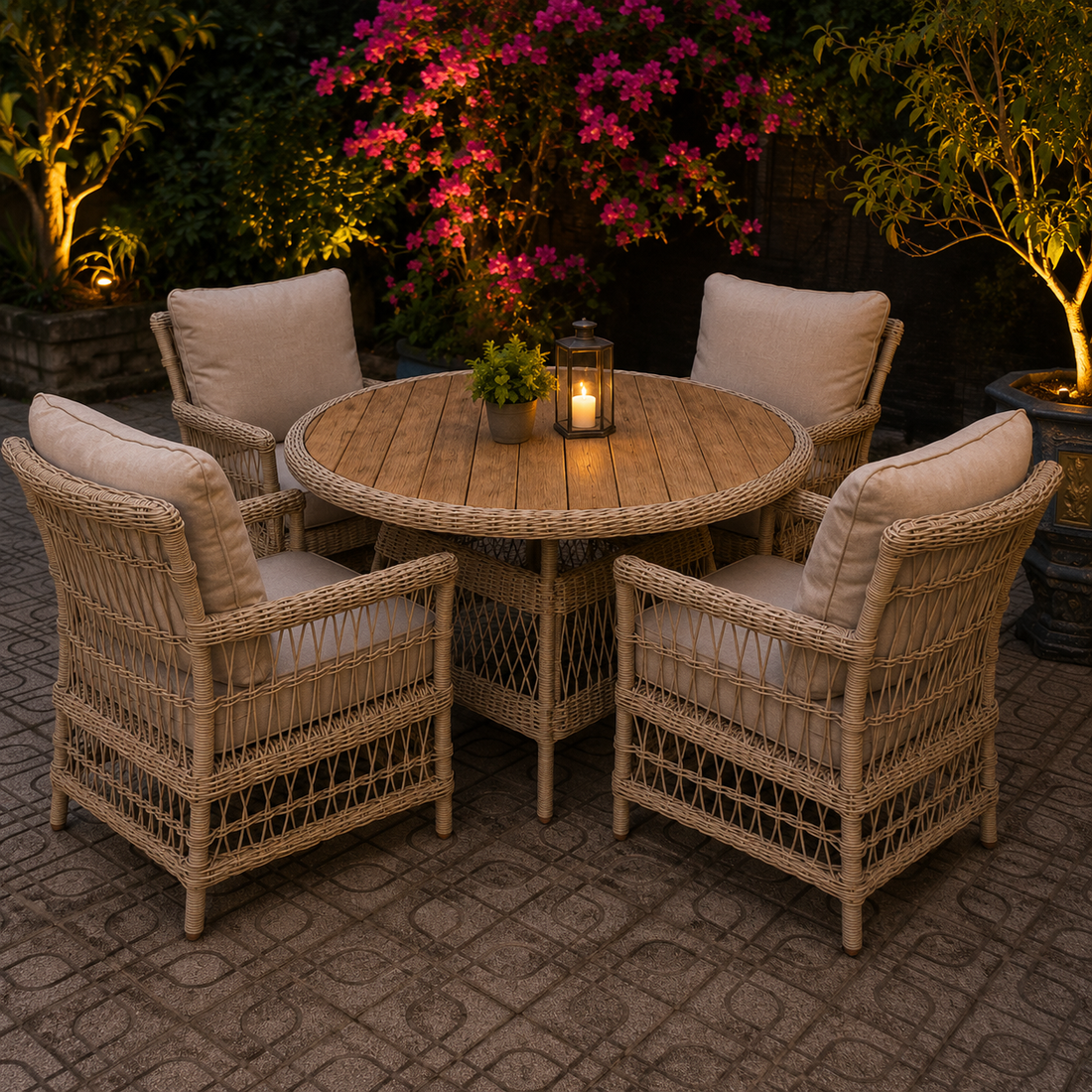 Provence Collection Outdoor 4 Seater Round Dining Set